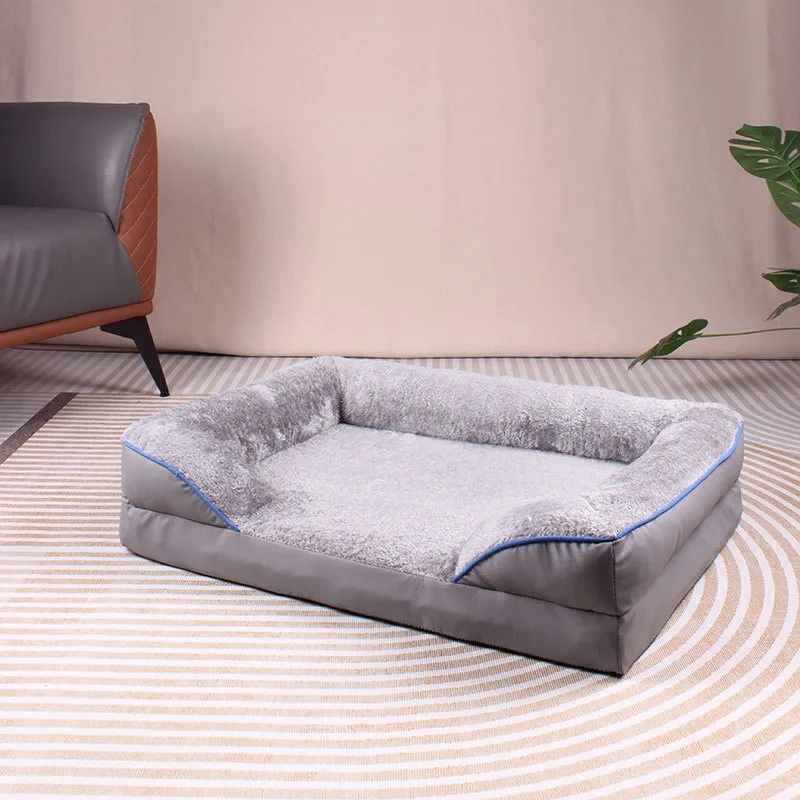 Bolster sofa dog bed in grey with a plush sleeping surface