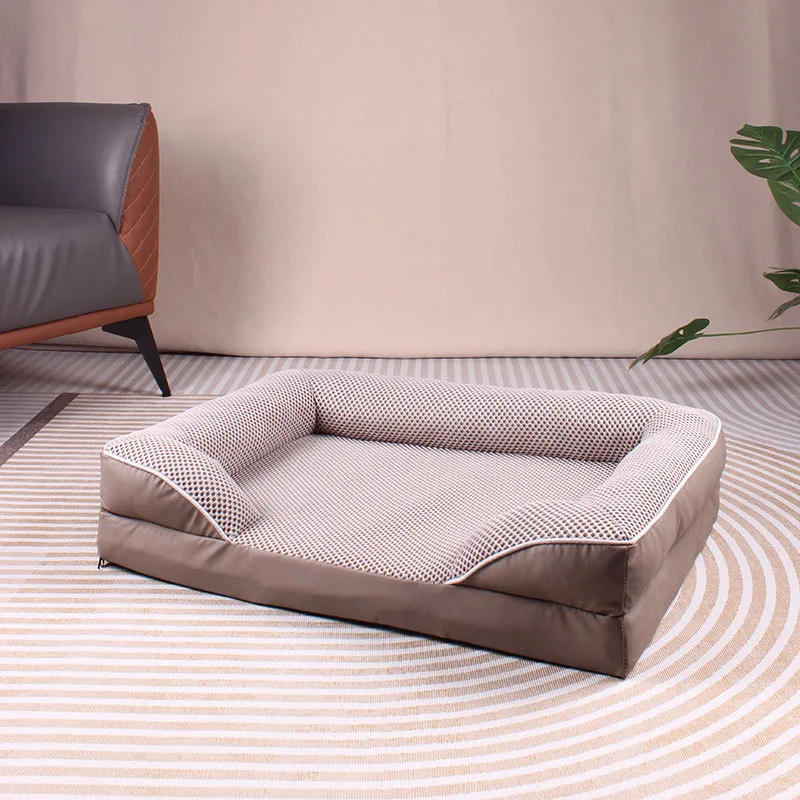 Bolster sofa dog bed in breathable mesh, side view