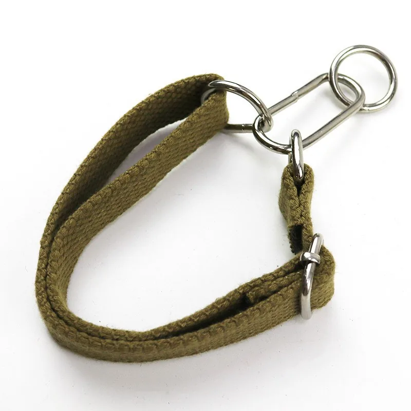 Army green cotton canvas dog collar with metal rings