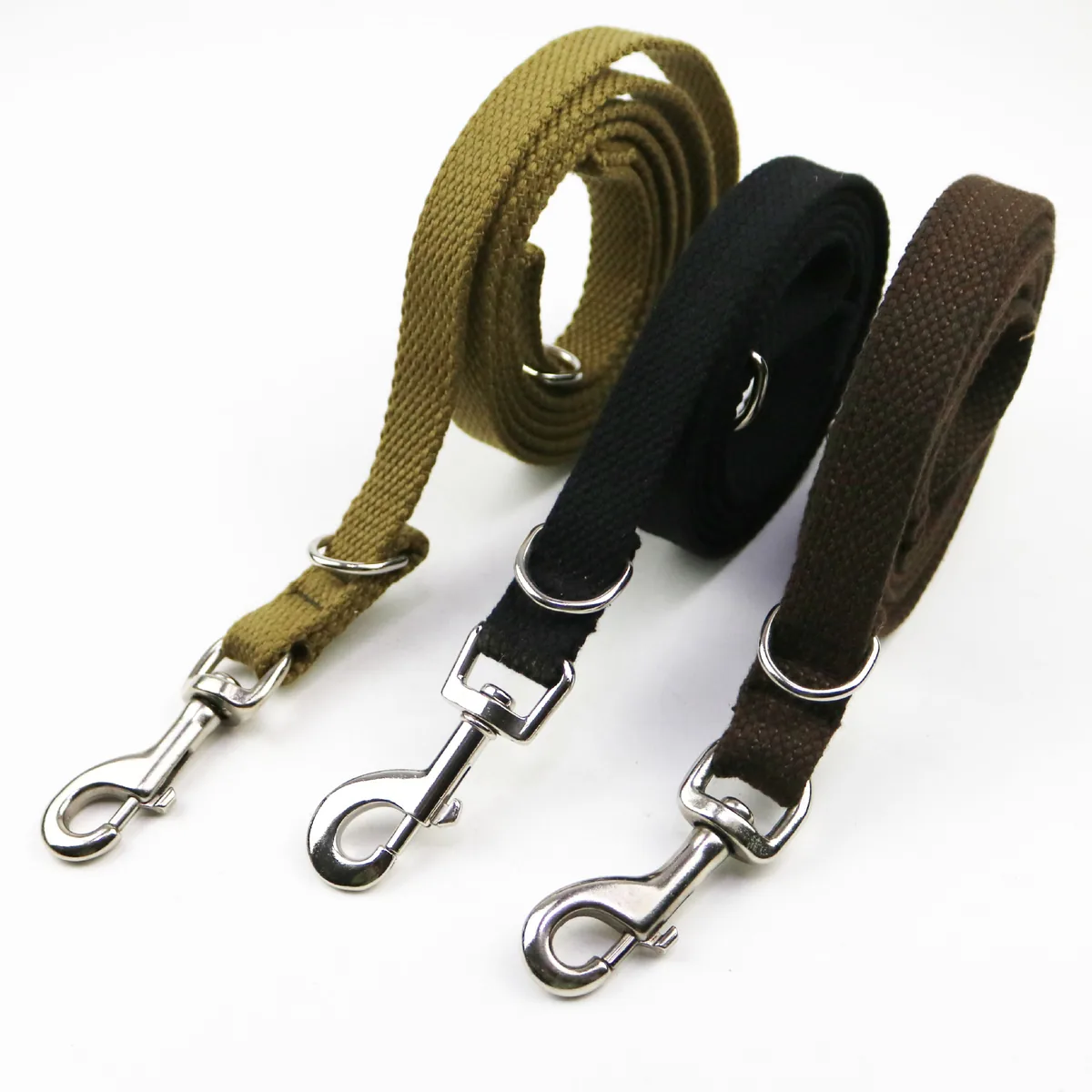 Cotton canvas dog leashes in army green, black and coffee brown