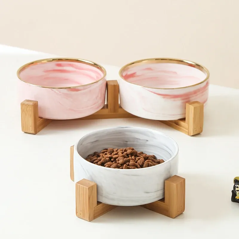 Ceramic Pet Bowl with Bamboo Stand