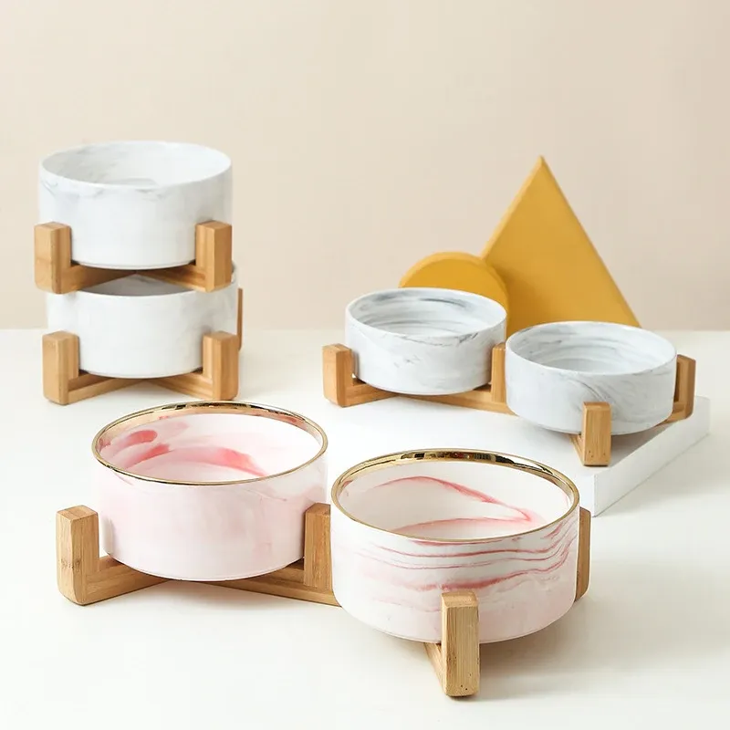Ceramic Pet Bowl with Bamboo Stand