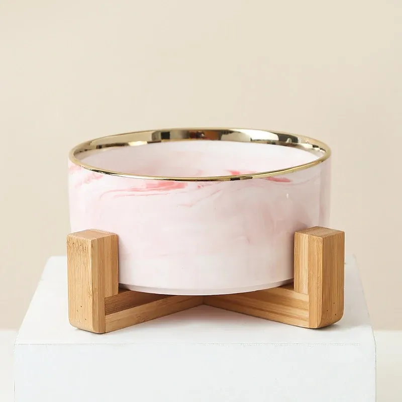 Ceramic Pet Bowl with Bamboo Stand