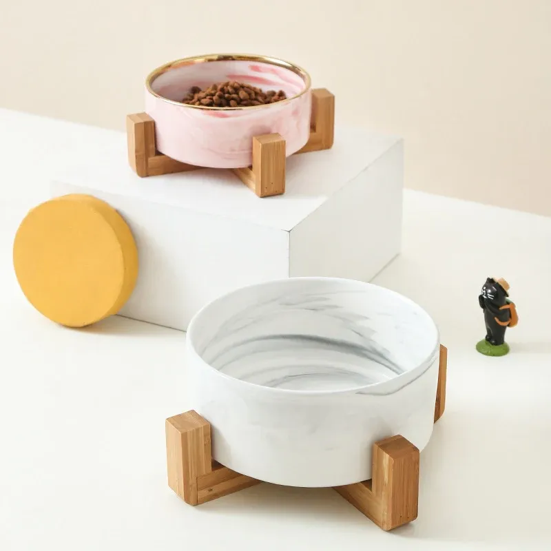Ceramic Pet Bowl with Bamboo Stand