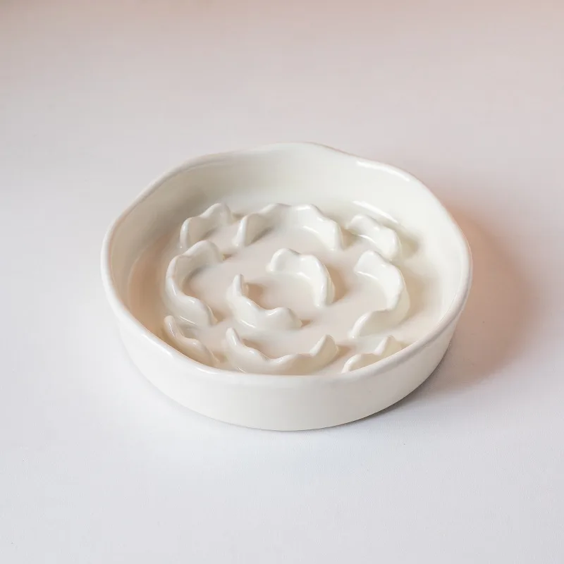 Ceramic Slow Feeder Plate — White Flat