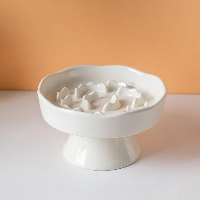 Ceramic Slow Feeder Plate — White Raised
