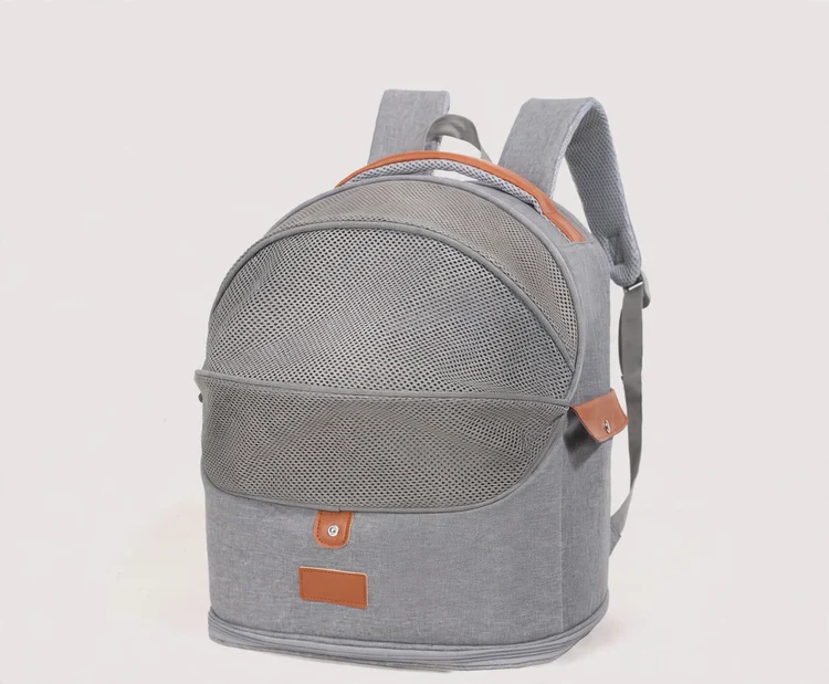 Foldable mesh pet backpack in grey, front view