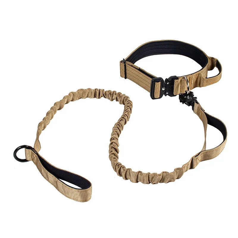 Hands-free crossbody dog leash in khaki worn around the waist