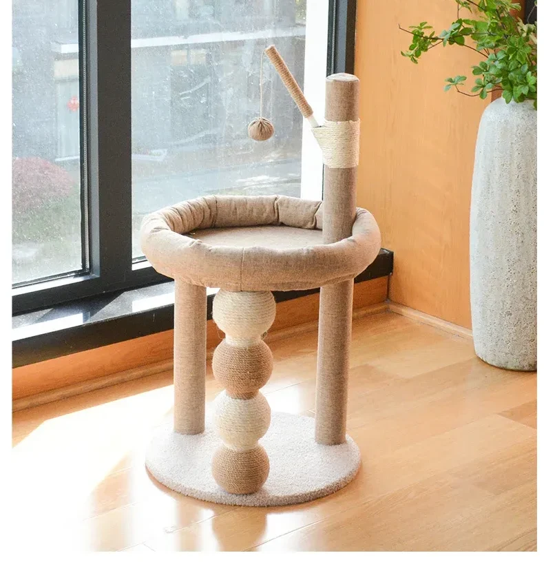 Scratching perch in a bright room corner by a window