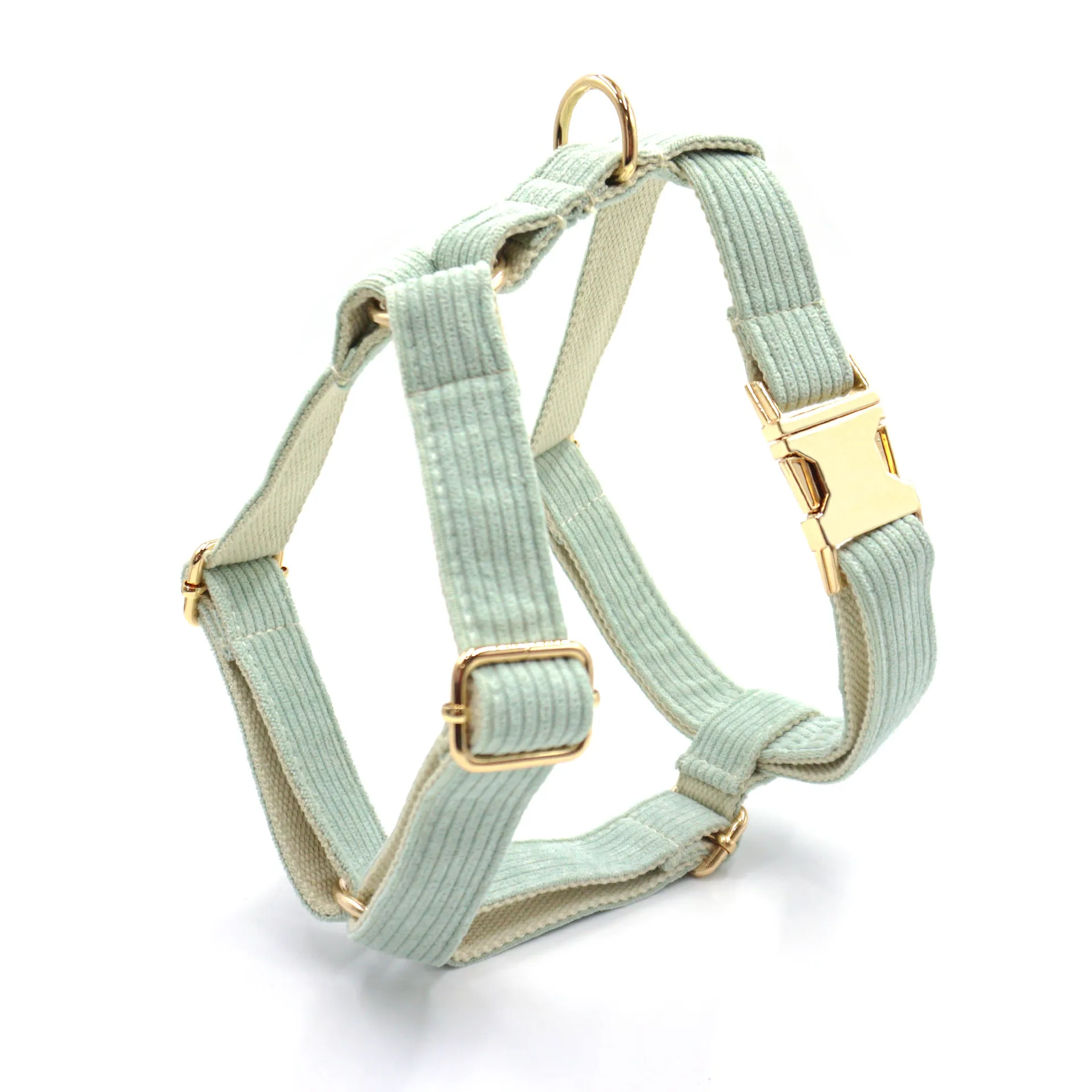 Mint Corduroy Dog Harness Set