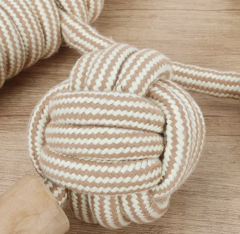 Natural Cotton Rope Dog Toy - hand-braided cotton rope knot detail