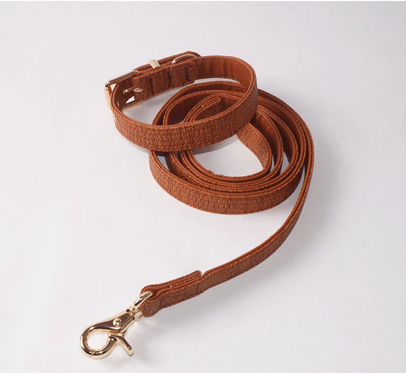 PU leather dog collar and leash set in dark brown