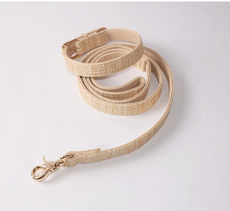 PU leather dog collar and leash set in beige