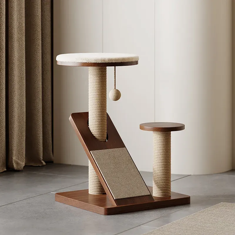 Solid Wood Cat Tree with Plush Perch