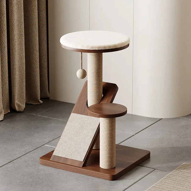 Solid Wood Cat Tree with Plush Perch