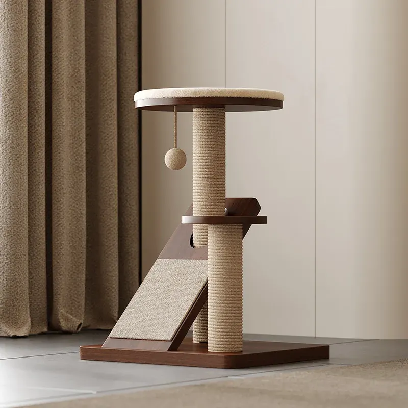 Solid Wood Cat Tree with Plush Perch