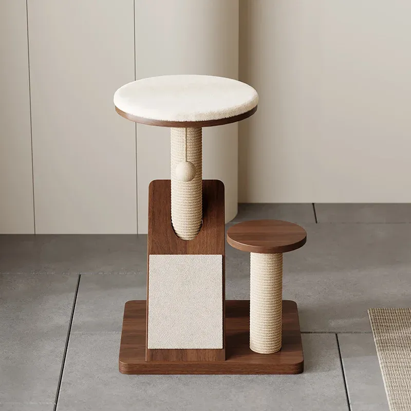 Solid Wood Cat Tree with Plush Perch