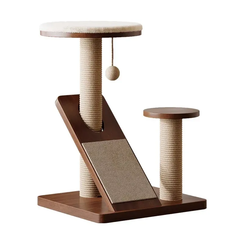 Solid Wood Cat Tree with Plush Perch