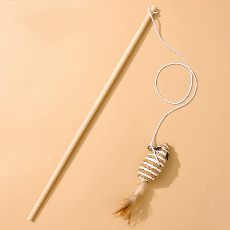 Wooden Cat Wand — Paper-Rope Mouse