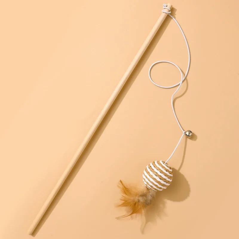 Wooden Cat Wand — Paper-Rope Ball